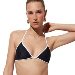 NEW J. CREW String bikini top with contrast trim Black & white size Medium
